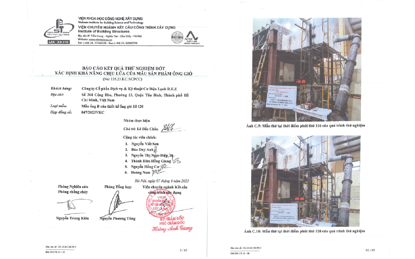 Thử nghiệm khả năng chịu lửa (EI) của Ống gió chống cháy Reetech
